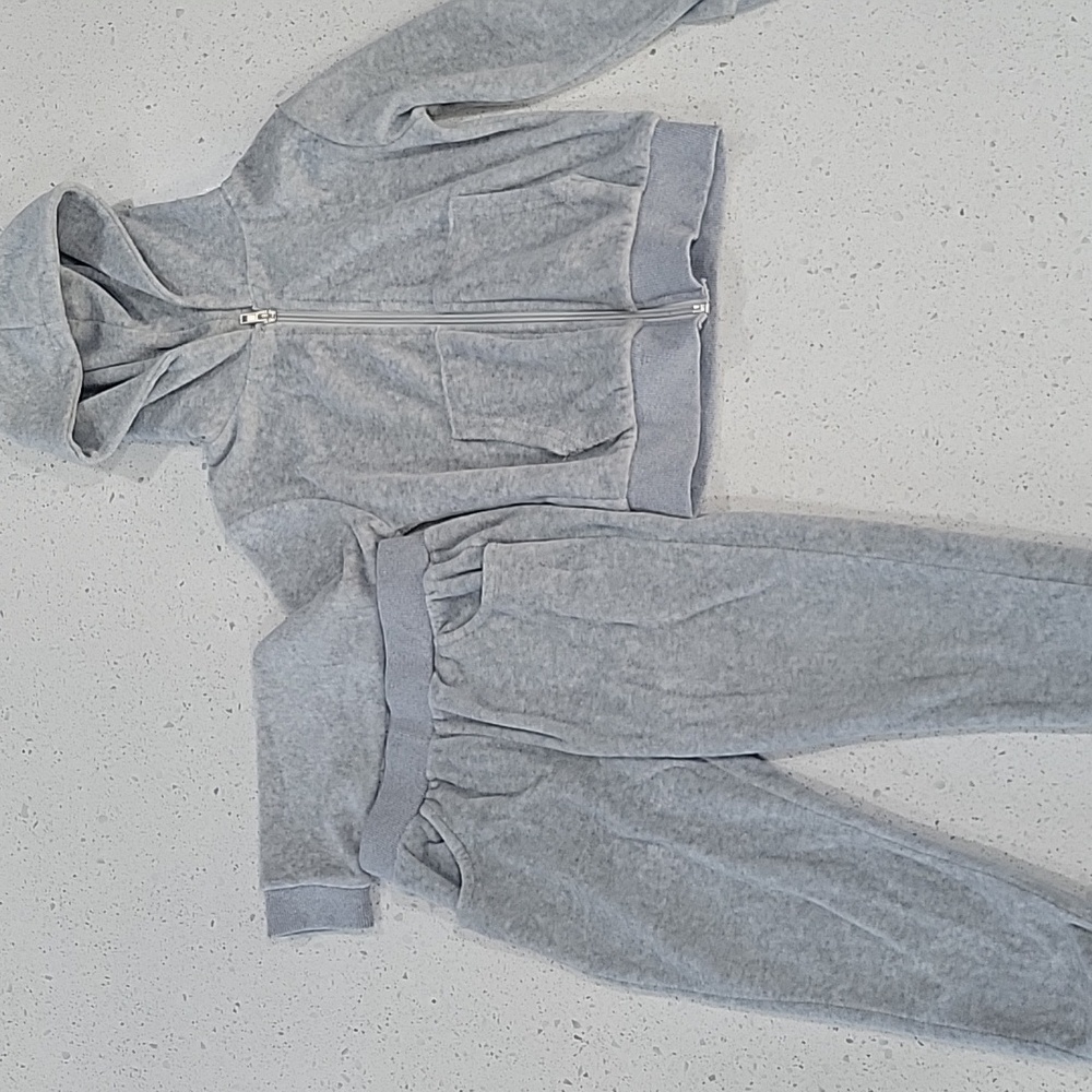 Fashion Nova Velour Hooded Track Set Light Grey Size 5